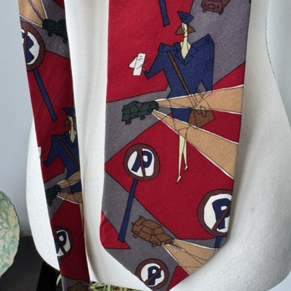 Vintage 1991 The Beatles Lovely Rita Meter Maid Silk Necktie Tie Red Gray USA - Picture 3 of 6